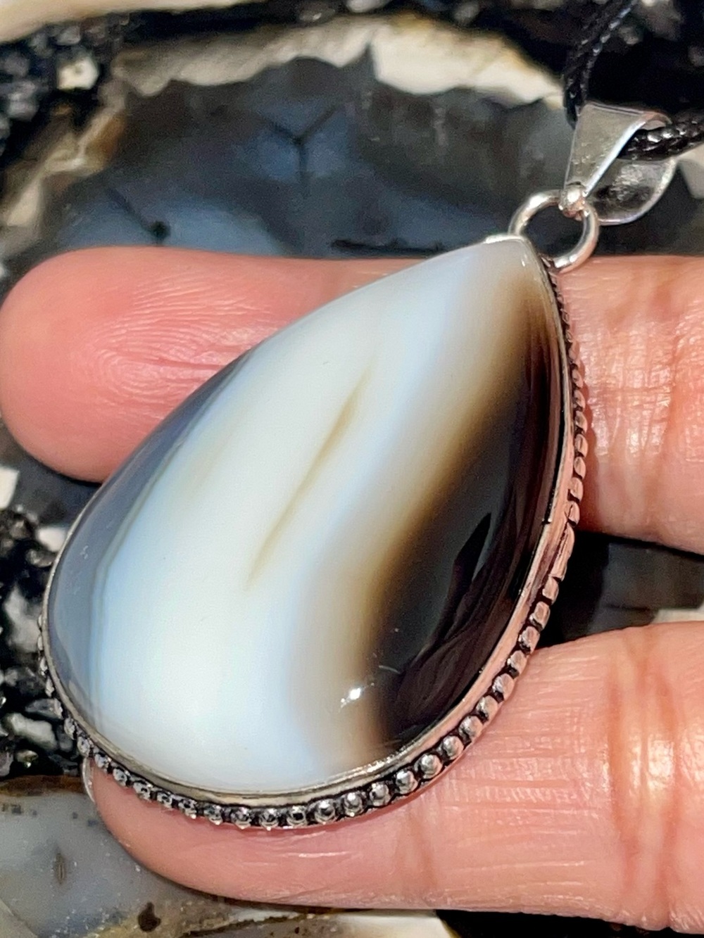 Milky Banded Botswana Agate Pendant 2 1/4”